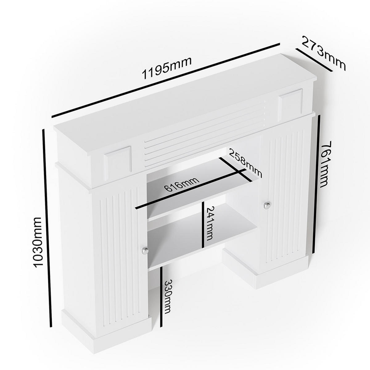 KAMINUMRANDUNG Weiß 119.5 x 103 cm - Weiß, Holzwerkstoff (119.5/103/27.3cm) - Vicco