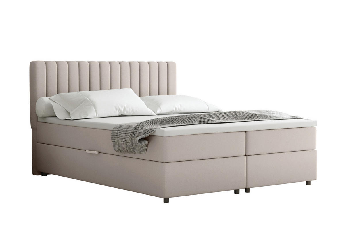 BOXBETT Everest beige 160 x 200 cm Doppelbett mit hochwertiger Bonell-Matratze und Topper - Cappuccino, Holz (160/200cm) - Panda Möbel