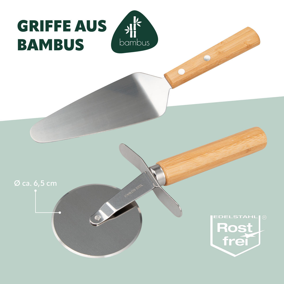 PIZZASERVIER 3er-Set, Edelstahl und Bambus - Braun, Holz (33/33cm) - bremermann
