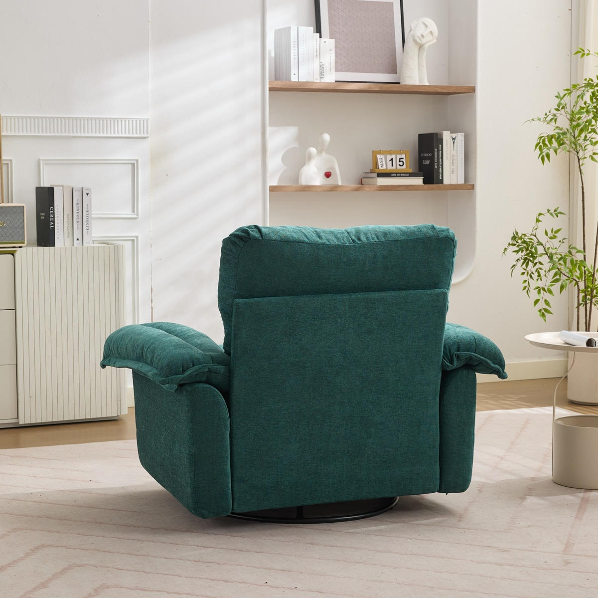 SESSEL mit 360°-Drehfunktion Oversized Chenille Green - Grün, Metall (84/96/116cm) - Meubliv