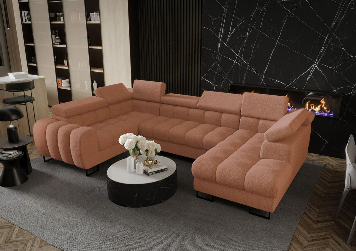 WOHNLANDSCHAFT Bastien - Orange, Holzwerkstoff/Textil (350/95/195cm) - Fun Möbel