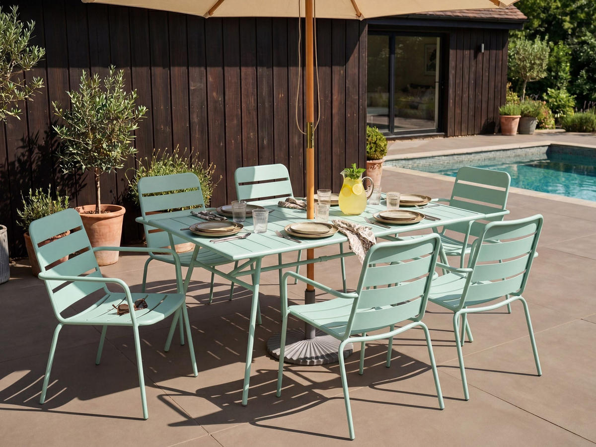 GARTENMÖBEL-SET 6-Sitzer Mintgrün Metall Terenzo - Mintgrün, Metall - Beliani