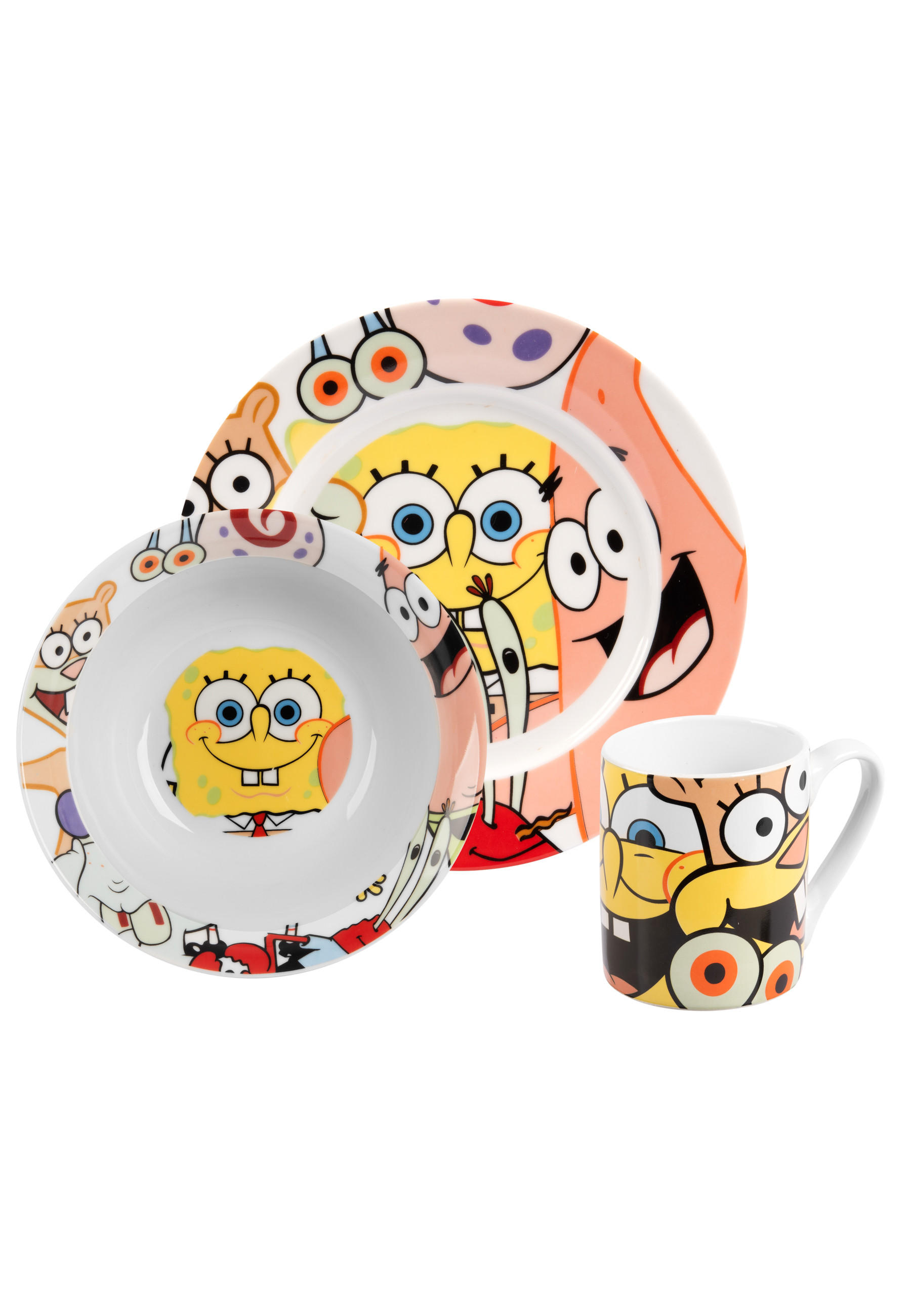 FRÜHSTÜCKSSET Spongebob Schwammkopf Mehrfarbig 3-teilig - Multicolor, Keramik (23.8/11.2/23.3cm)