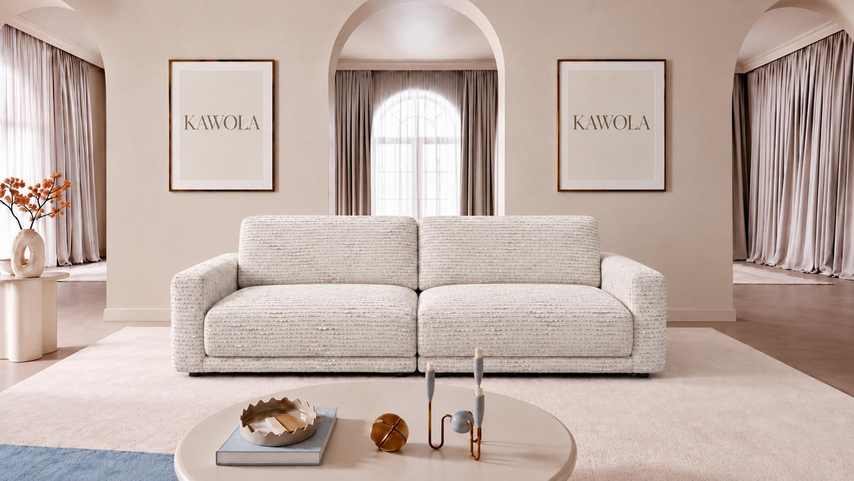 SOFA MARLIN Beige Bouclé - Beige/Schwarz, Kunststoff/Textil (262/80/100cm) - KAWOLA