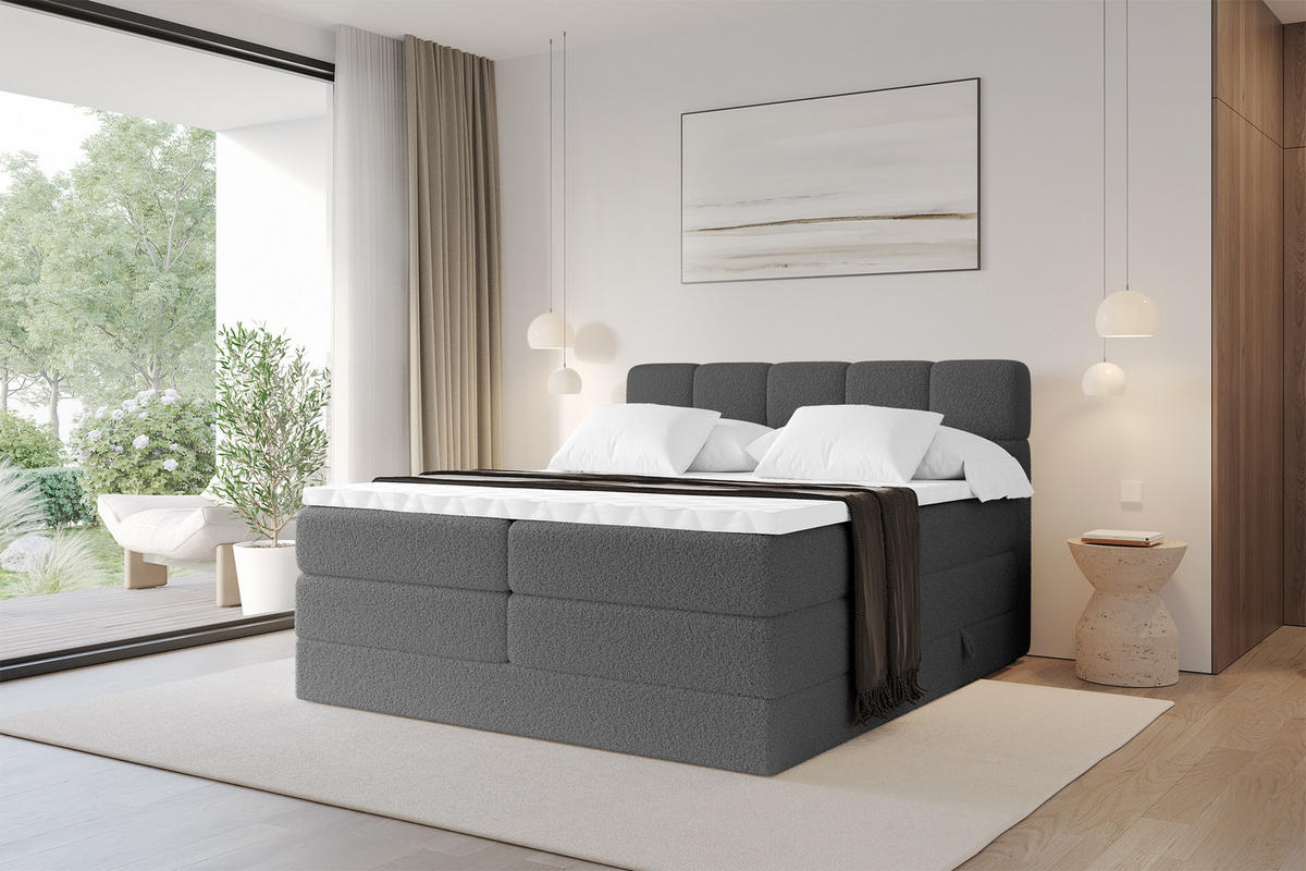 BOXBETT mit Matratze H3/H4 - FAMA KING - 180x200 cm Grau Quelle - Schieferfarben, Holzwerkstoff (180/200cm) - ALTDECOR