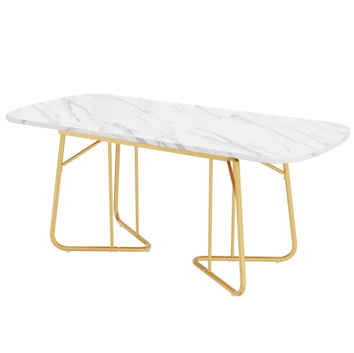 ESSTISCH 180/80/75 cm weiß mit Marmorstruktur und goldenen Metallbeinen - Schieferfarben, Holzwerkstoff (180/80/75cm) - OKWISH