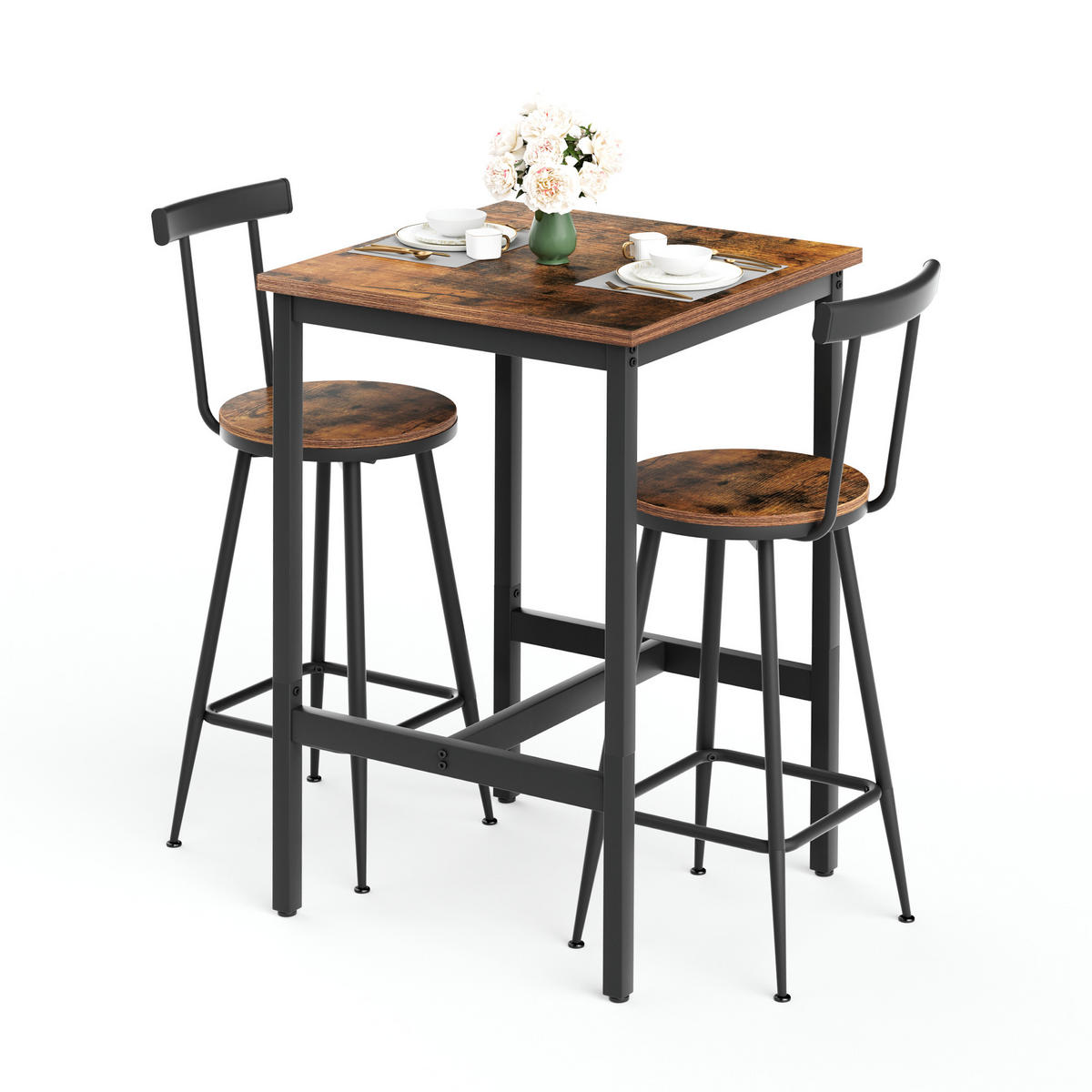 BARTISCH-SET DE-39323 2-teilig mit Rückenlehnen Schwarz - Schwarz, Holzwerkstoff (60/92/60cm) - ComfortXL