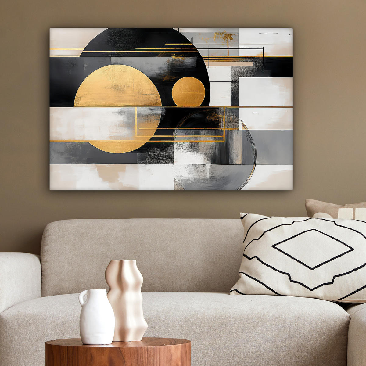 LEINWANDBILD Abstrakt - Gold - Silber - Formen - Ästhetisch - Modern 60x40 cm - Goldfarben, Textil (60/40cm) - MuchoWow