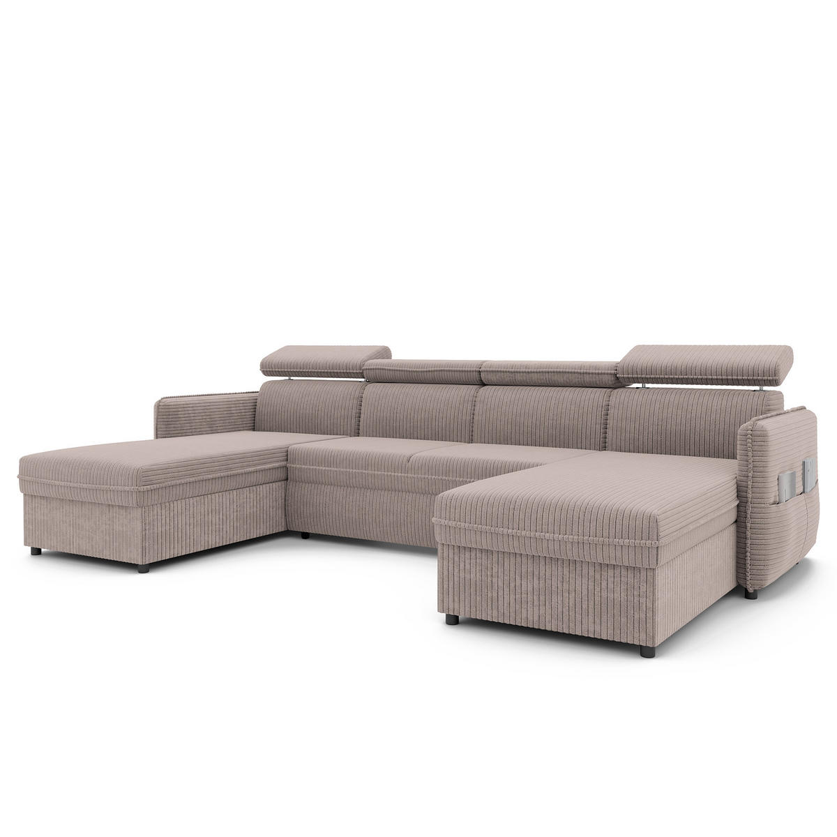 WOHNLANDSCHAFT U-Form Beni mit Schlaffunktion, Cord-Stoff Poso 02 Hellbraun - Hellbraun, Holzwerkstoff (286/60/166cm) - Idohome