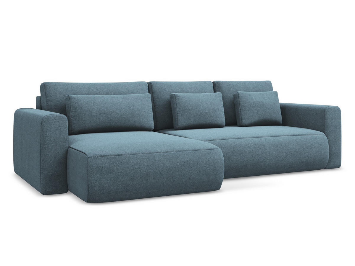ECKSOFA mit Schlaffunktion Strukturstoff Stoff Blau - Blau/Schwarz, Kunststoff/Textil (149/278cm) - Makamii