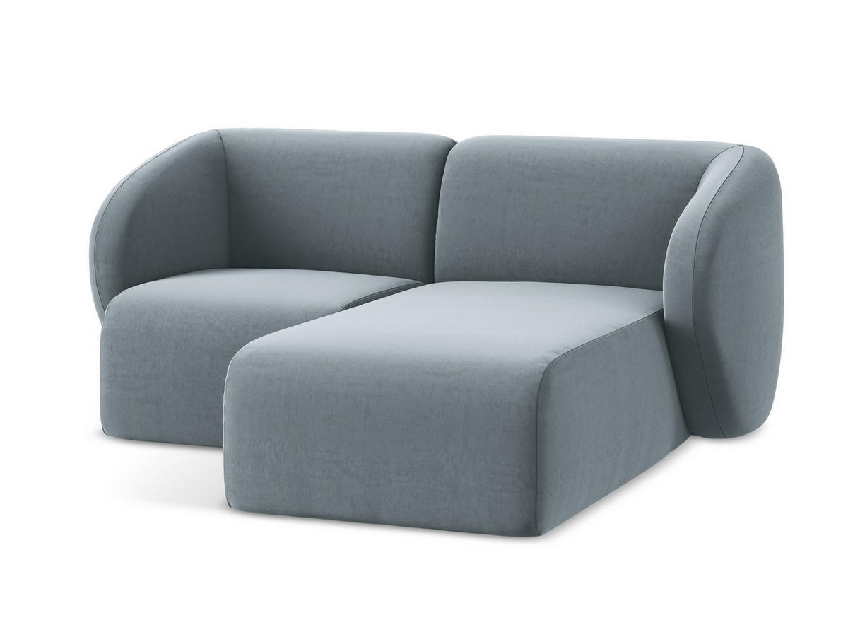 ECKSOFA Rechts Samt Stoff Blau - Schwarz/Hellblau, Holzwerkstoff/Kunststoff (178/166cm) - Makamii