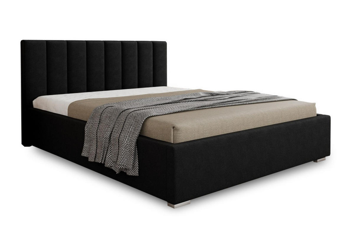 POLSTERBETT GORDON 200/200 in Velours Schwarz - Schwarz, Holz/Holzwerkstoff (200/200cm) - Deine Möbel 24