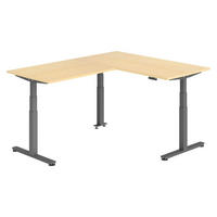 ECKSCHREIBTISCH elektrisch höhenverstellbar L-Form 200/160/74 cm in Ahornfarben/Graphitfarben - Ahornfarben/Graphitfarben, Holzwerkstoff (200/160/74cm) - bümö
