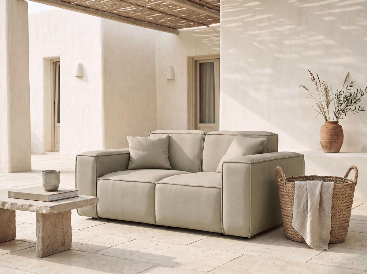 GARTENSOFA Lorento Outdoor 2-Sitzer, Taupe Beige Kunstleder 186/73/92 cm - Taupe/Beige, Textil (186/73/92cm) - WFL GROUP
