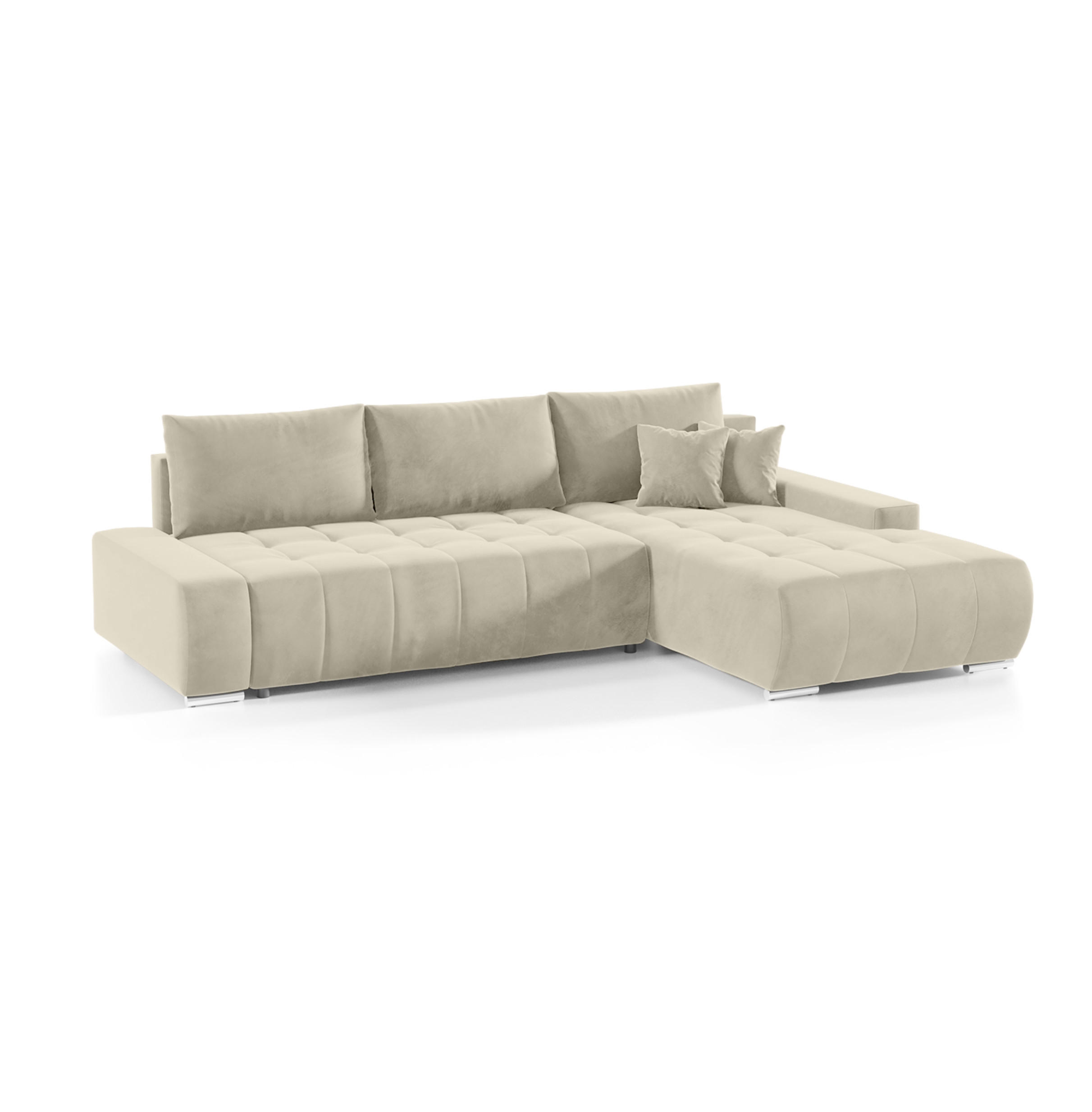 ECKSOFA mit Schlaffunktion Dhaka L, Vanille - Beige, Textil (185/265cm) - Fedve