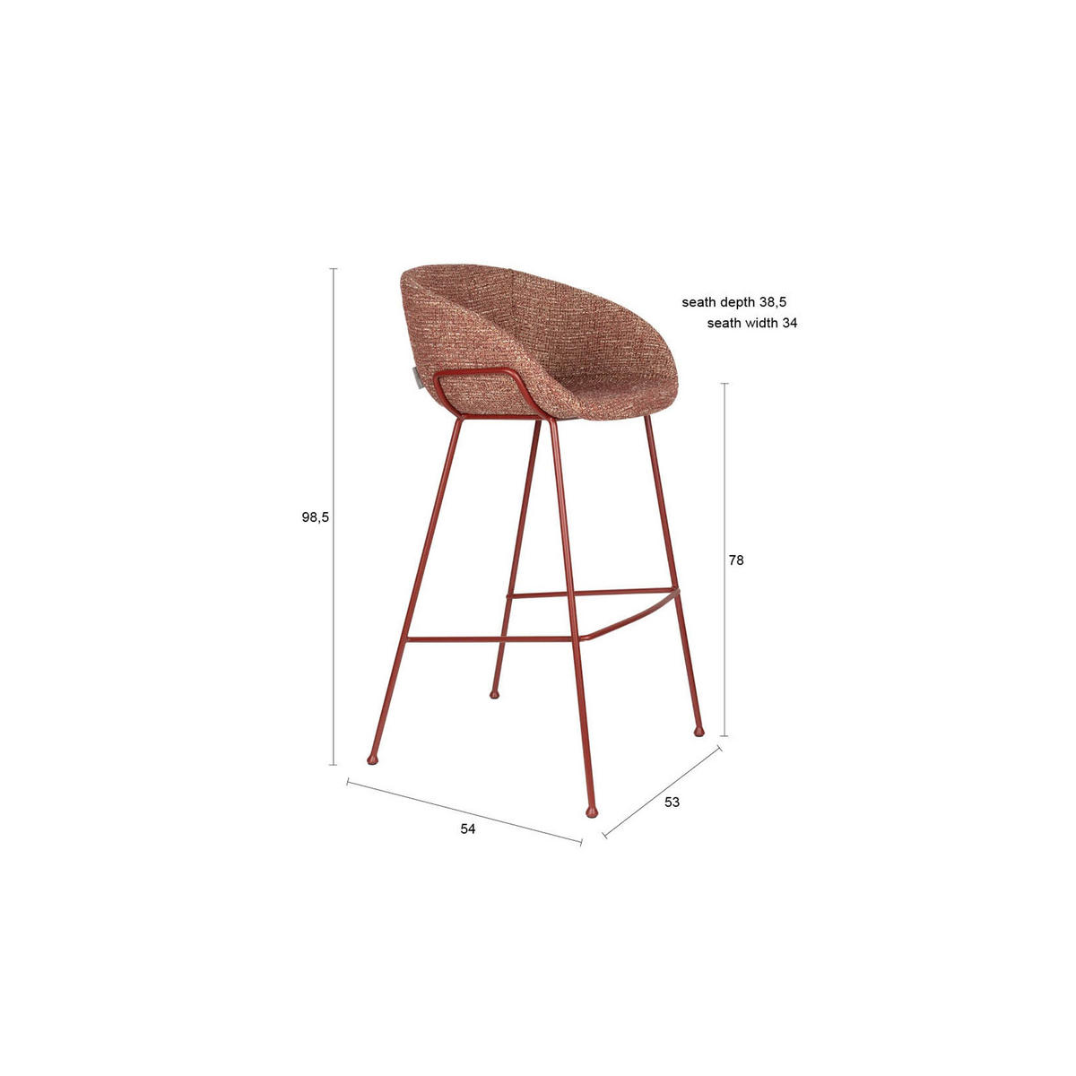BARHOCKER Feston Rückenlehne 76 cm Rot - 2 er Set - Rot, Kunststoff (54.5/98.5/53cm) - Zuiver