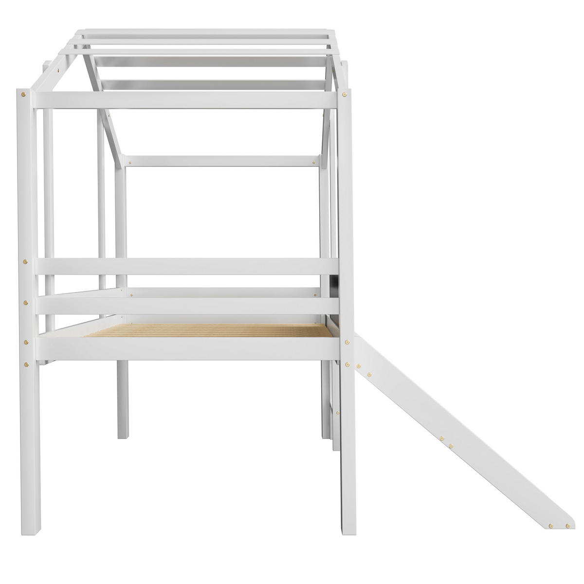 HOCHBETT 90/200 cm Dachboden-Design mit Rutsche und Tafel Weiß mit Matratze - Weiß, Holzwerkstoff (90/200cm) - OKWISH