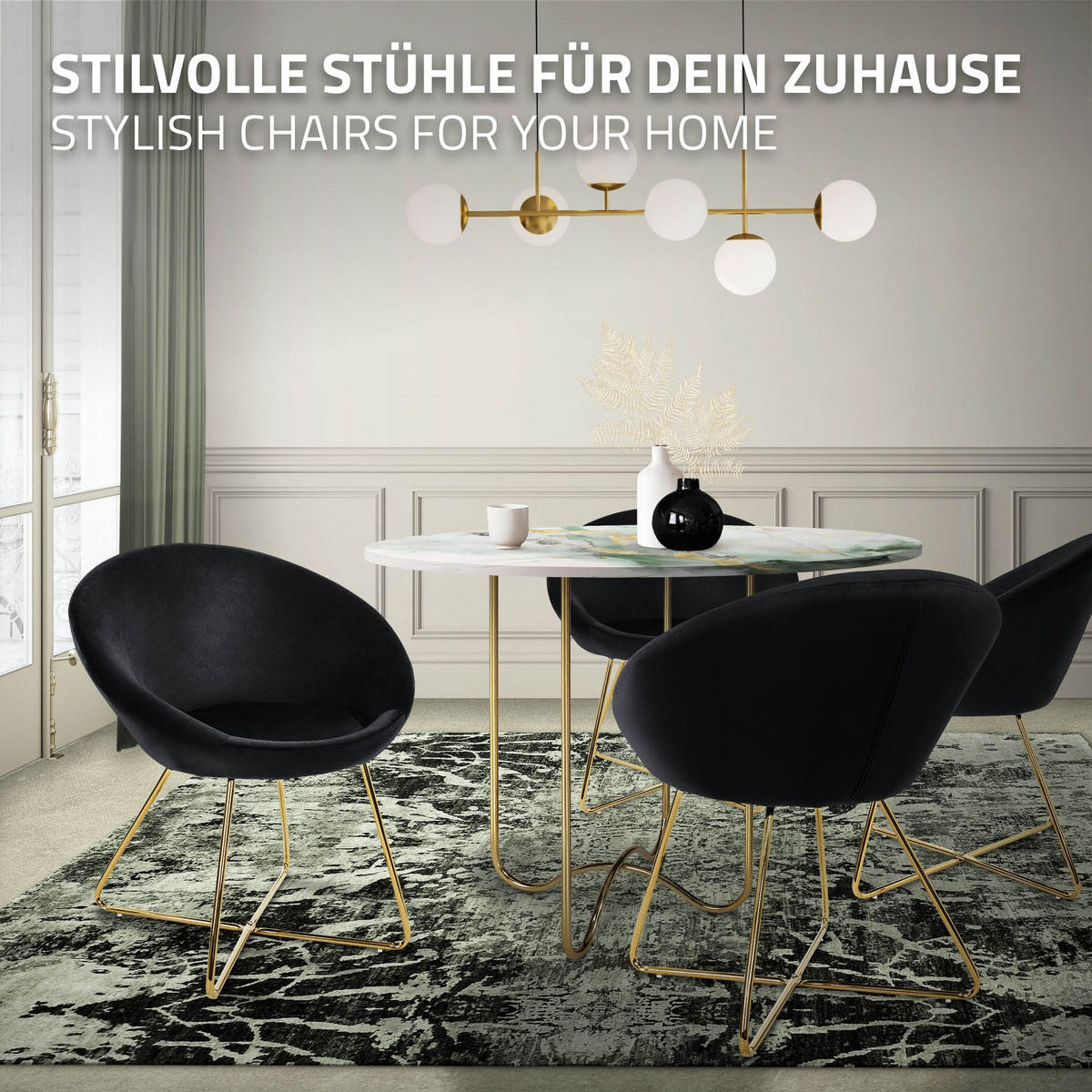 STUHL Samt schwarz - Goldfarben/Schwarz, Metall (58/74/65cm) - ML-DESIGN