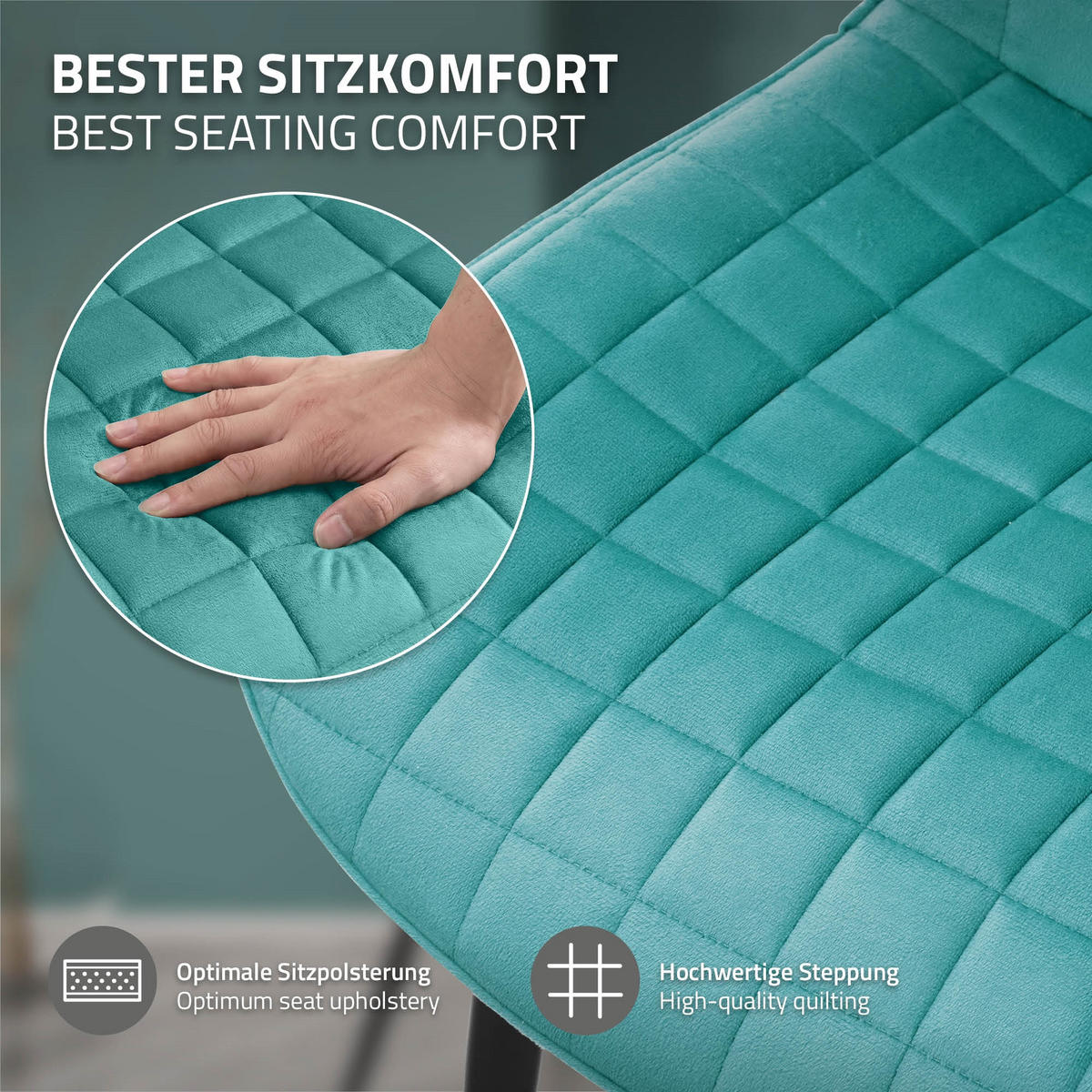 ESSZIMMERSTÜHLE 2ER-SET Petrol Samt - Petrol/Schwarz, Textil/Metall (52/89/60cm) - ML-DESIGN