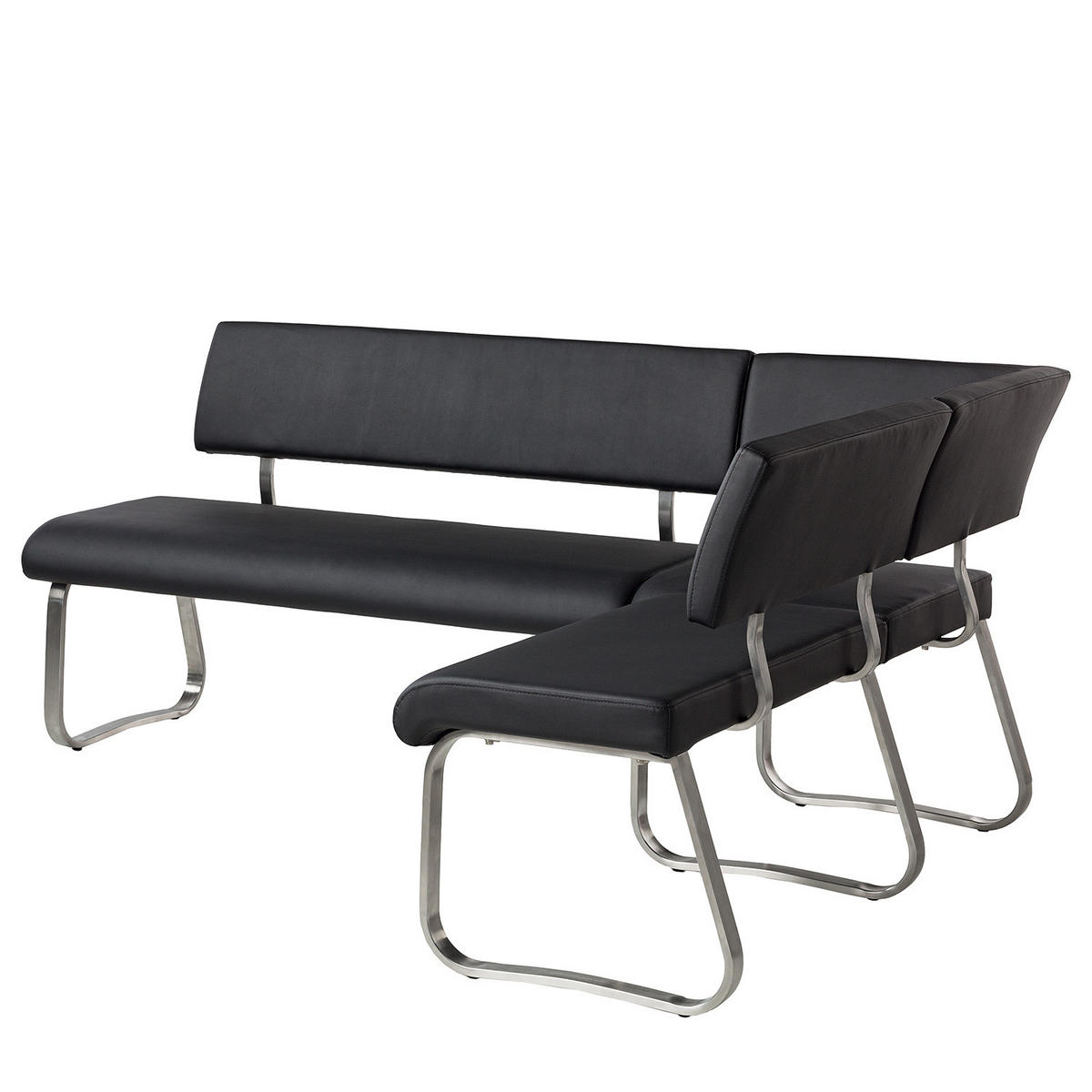 ECKBANK - Kunstleder / Edelstahl - Schwarz / Edelstahl - Edelstahlfarben/Schwarz, Kunststoff/Metall (200/86/150cm) - home24