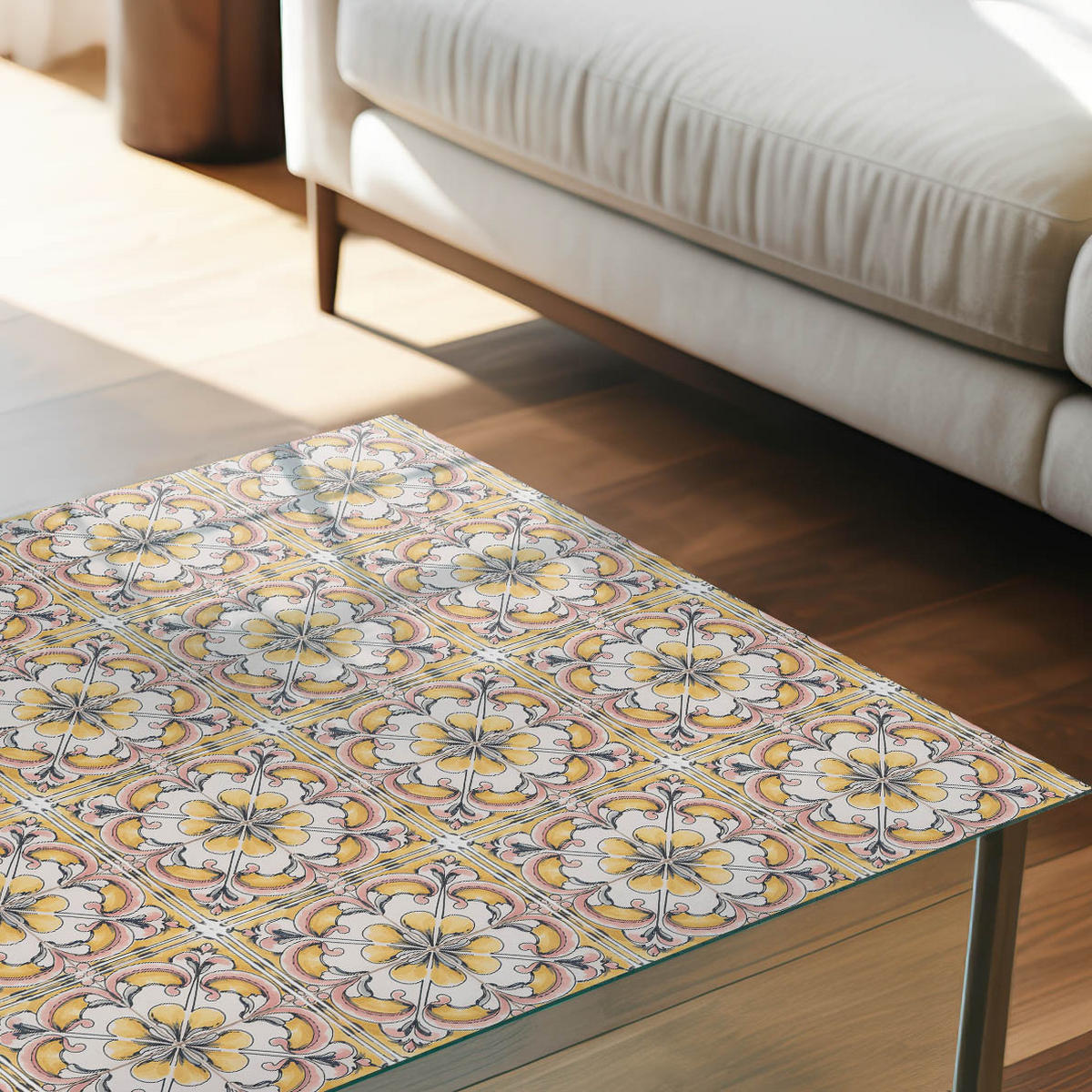 TISCHPLATTE 50x50 cm – Blumenmuster - Violett, Glas (50/50/0.4cm) - Wallfluent