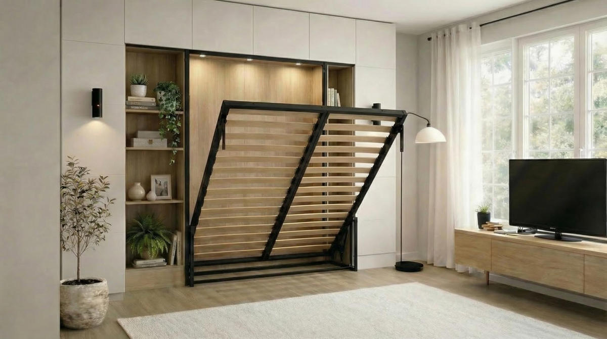 WANDBETT Morphy Classik Modulares SizeFlex- und TypeFlex-System - 192x200 Vertikal - Schwarz, Holz/Metall (192/200cm) - WallBedKing