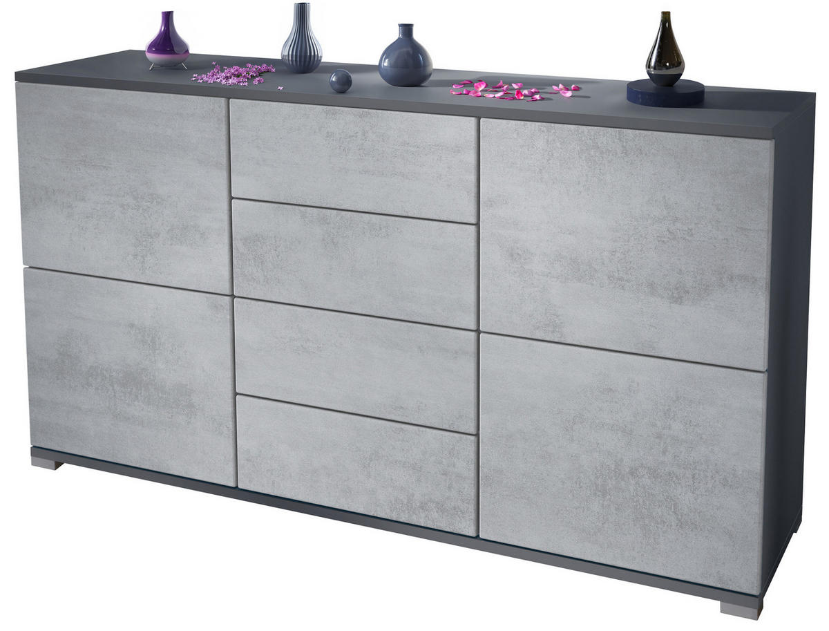 SIDEBOARD Rova Beton Oxid Optik - Hellgrau, Holzwerkstoff (138.5/75.5/35cm) - Vladon