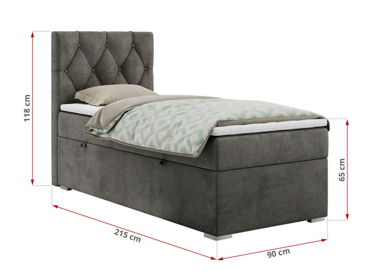 BOXBETT ALDA 90/200 Dunkelgrau Velvet - H4 - Rechts Seite - Dunkelgrau, Holz/Textil (90/200cm) - MKS