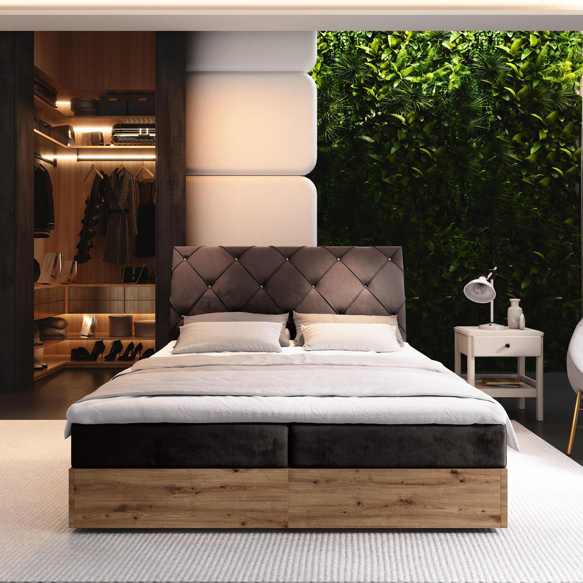 BOXBETT VELLANO 140x200 cm mit Matratze und Topper - Braun - Braun, Holz (140/200cm) - MASSENO