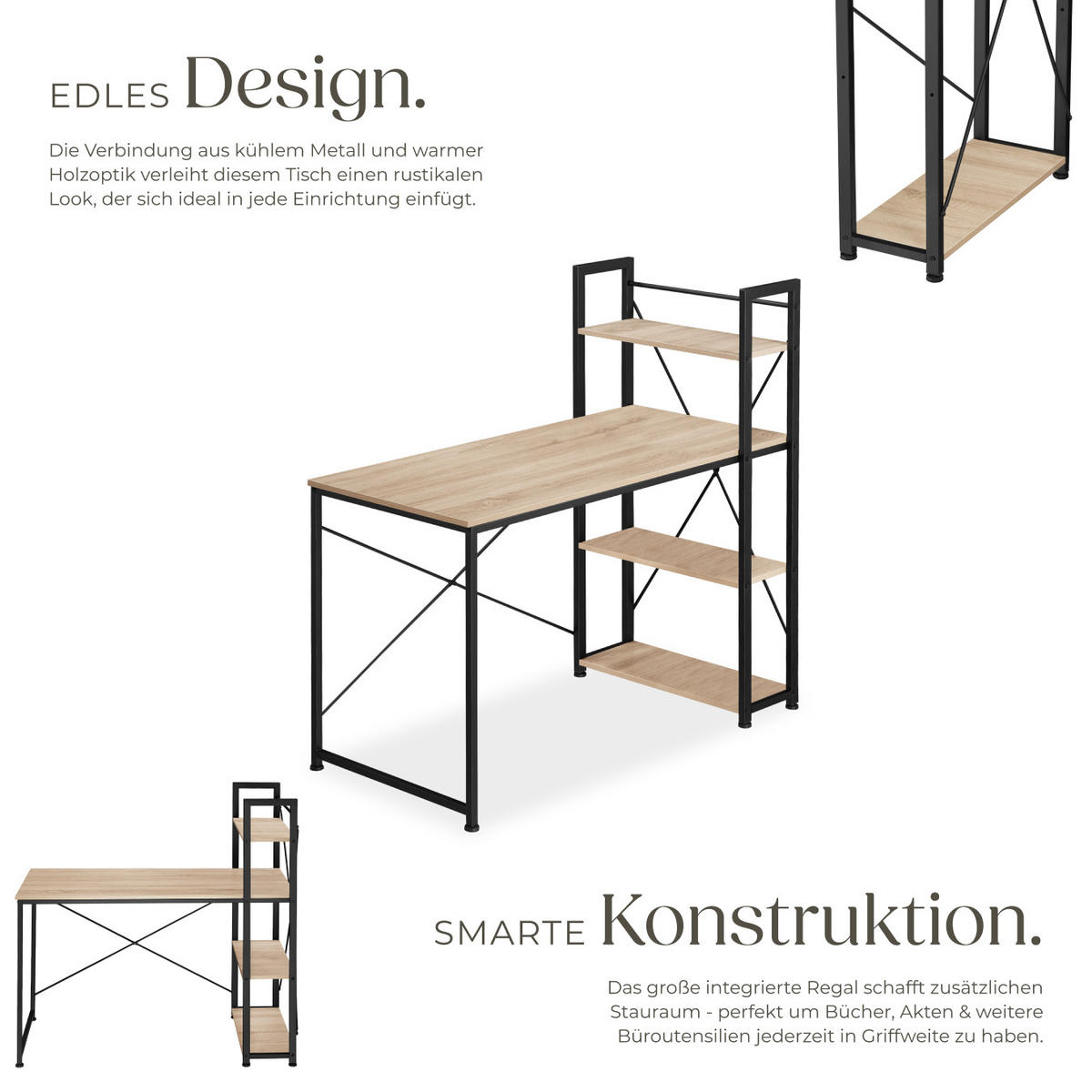COMPUTERTISCH Hershey,122 x 61 x 120 cm,Industrial Holz hell, Eiche Sonoma - Naturfarben, Holzwerkstoff (122/61/120cm) - tectake