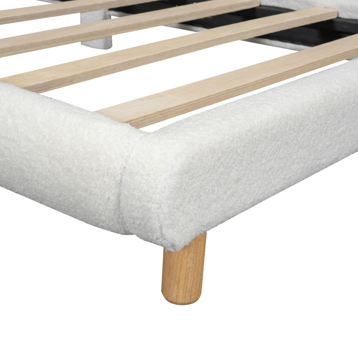 KINDERBETT aus Plüsch und MDF 90x200 cm Weiß mit blumenförmigem Kopfteil und Lattenrost - Weiß, Textil (90/200cm) - Modfu