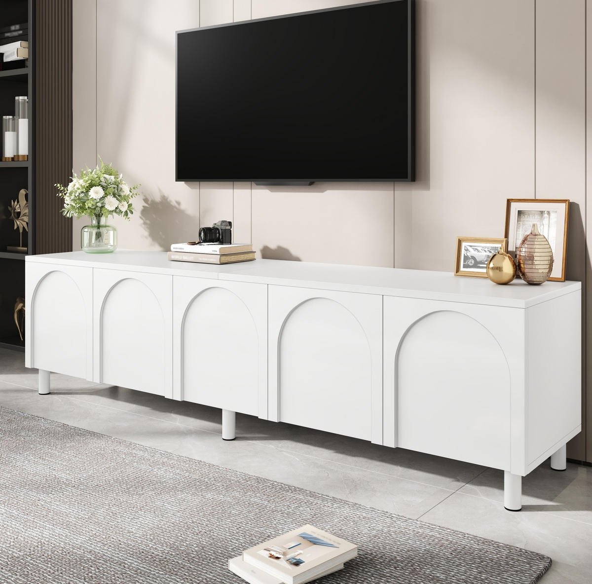 TV-ELEMENT mit 5 Türen 180 x 38 x 45 cm MDF Weiß - Weiß, Holzwerkstoff (38/45/180cm) - Beauniv