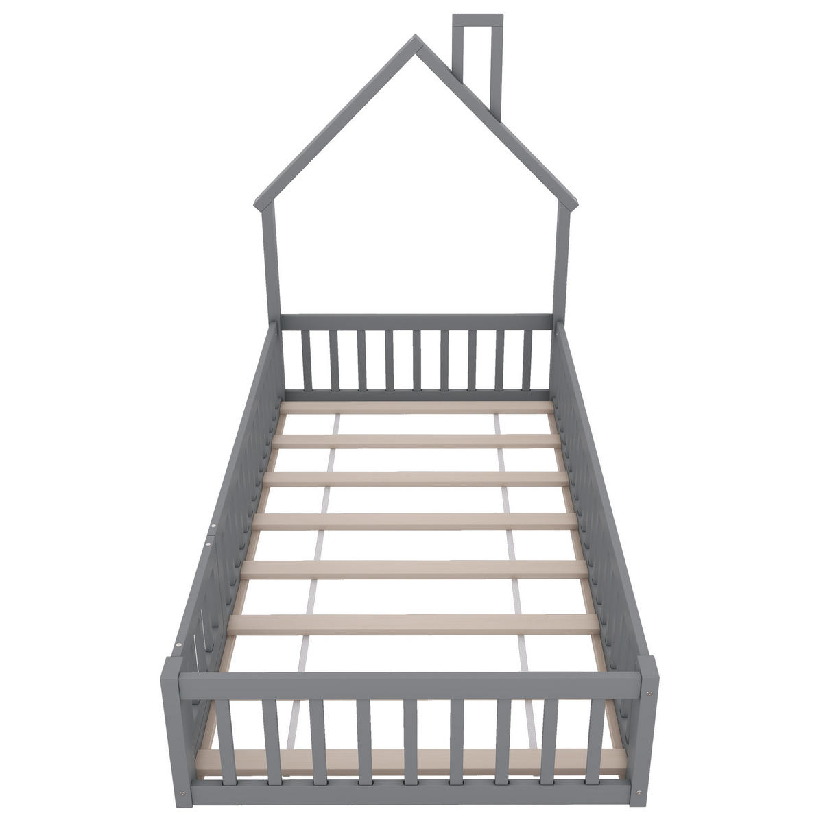 KINDERBETT Kindereinzelbetten 90/200 cm mit Lattenrost, Sicherheitsgitter und Schornstein-Design aus Kiefer, Grau - Grau, Holzwerkstoff (90/200cm) - Redom