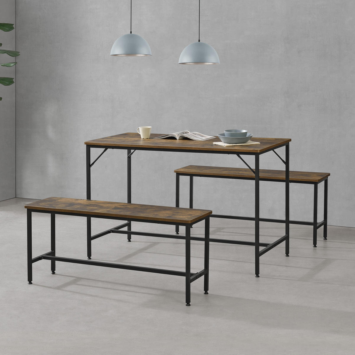 TISCHGRUPPE Pajala - Dunkelbraun/Schwarz, Holzwerkstoff/Metall (120/75/60cm) - [en.casa]