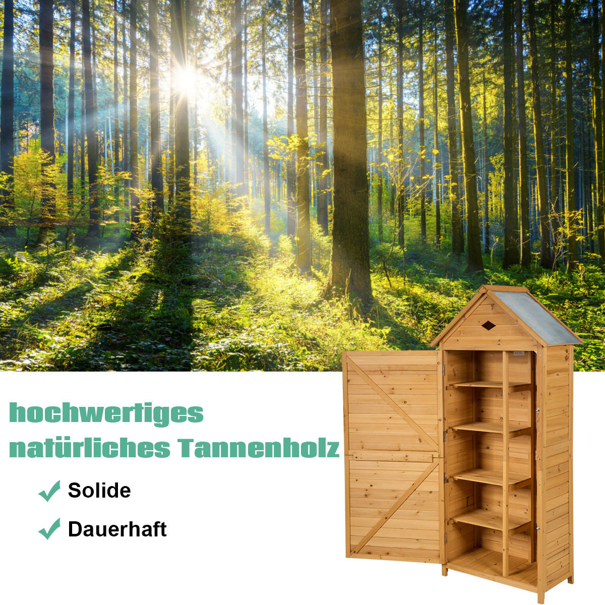 GERÄTESCHUPPEN natürliche Holzoptik - Apfelbaumfarben, Holz (45/177/80cm) - COSTWAY