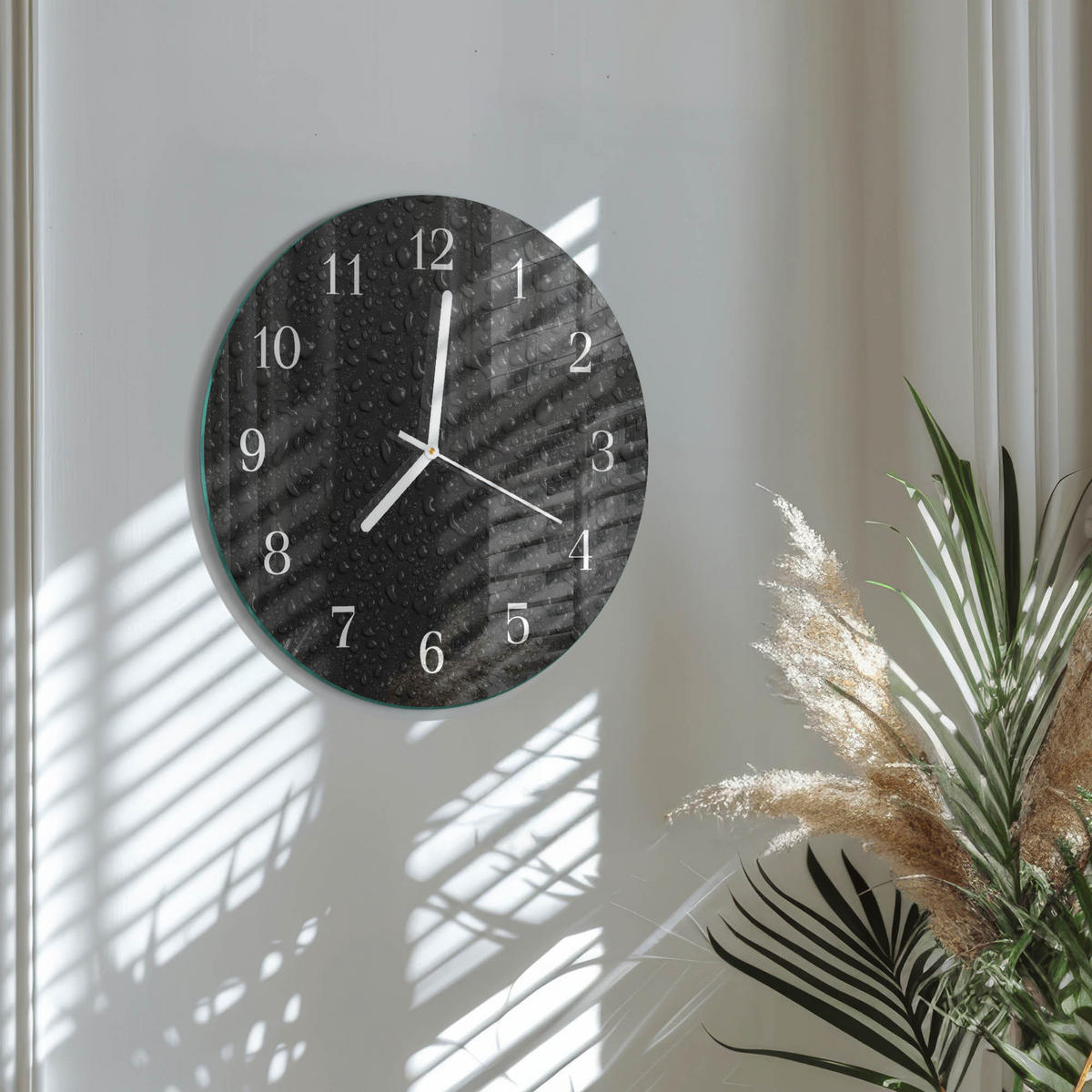 WANDUHR fi30 cm - Wassertropfen - Schwarz, Glas (30/30/0.4cm) - TULUP