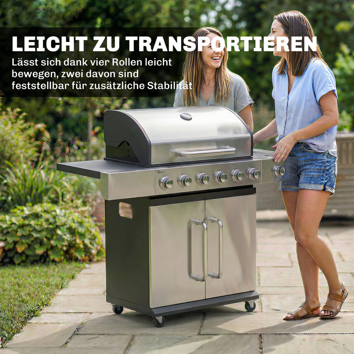 GASGRILL Edelstahl Schwarz - Schwarz, Metall (49/111/142cm) - Outsunny