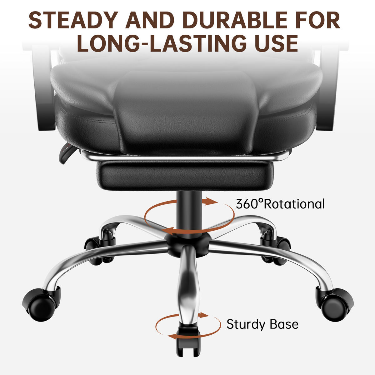 BÜROSTUHL Schwarz ergonomisch verstellbar mit Fußstütze - Schwarz, Metall (63/116/68cm) - Rattrix