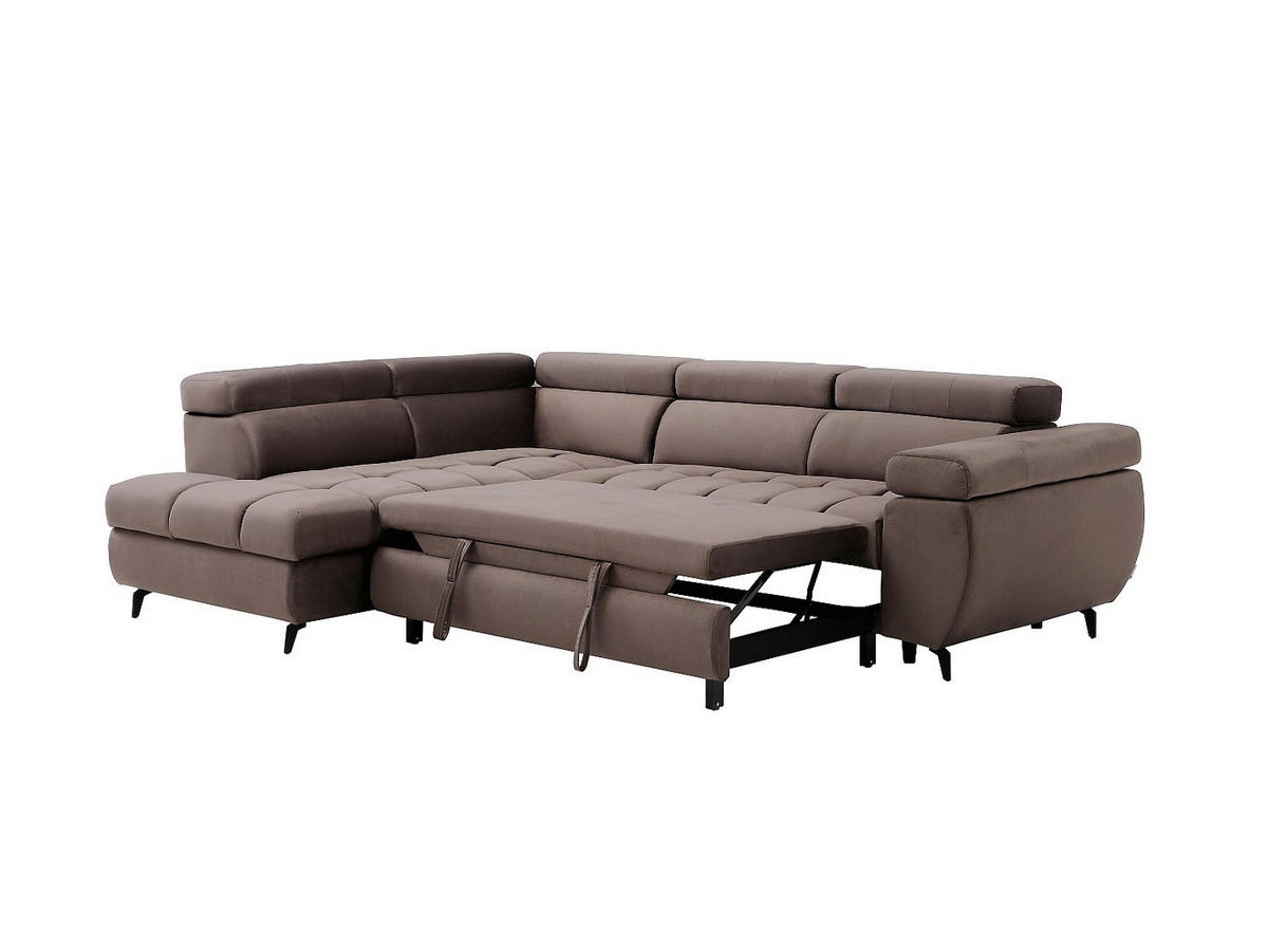 SCHLAFSOFA - 5 Personen - Samt - Taupe - - Taupe, Textil (274/80/204cm) - Vente-Unique