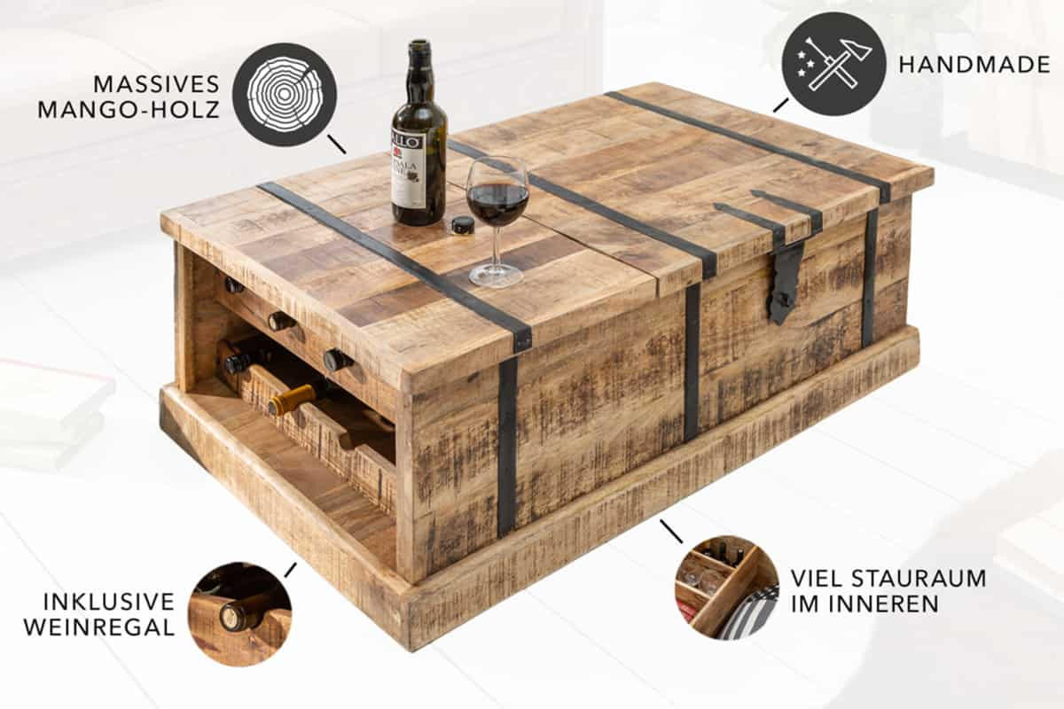 COUCHTISCH BODEGA Mango rechteckig Natur 100cm - Schwarz/Braun, Holz (60/100/40cm) - riess-ambiente