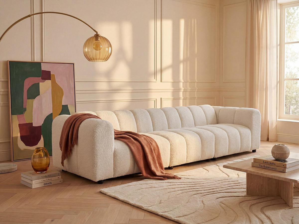 MODULIERBARES Sofa - 4 Personen - stoff - gebrochenes weiß Jutini - Weiß, Textil (322/72/98cm) - Vente-Unique