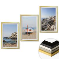 WANDBILDER 3er Set - 40x60 cm Goldrahmen - Ansichten von Griechenland mit einem Boot und Häusern - Goldfarben, Kunststoff (40/60cm) - ArtPrintCave