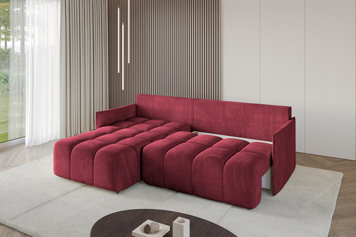 ECKSOFA mit Schlaffunktion und Bettkasten LONLI-L 242x175x88 Bordeaux Velours - Bordeaux, Holzwerkstoff/Kunststoff (242/175cm) - ALTDECOR