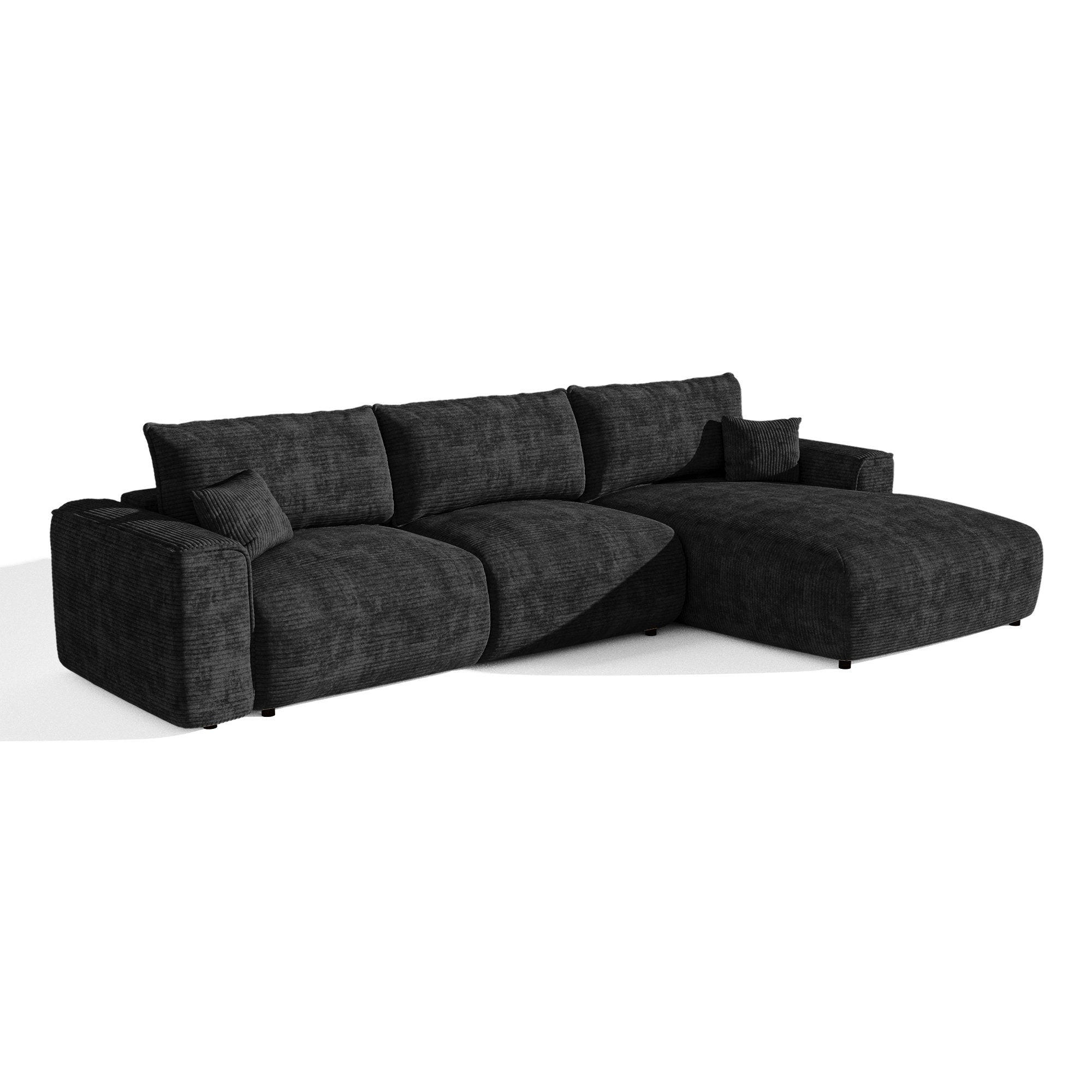ECKSOFA rechtwinklig COMO Cord Schwarz 297cm - Schwarz, Textil (297/167cm) - Premium Interiors