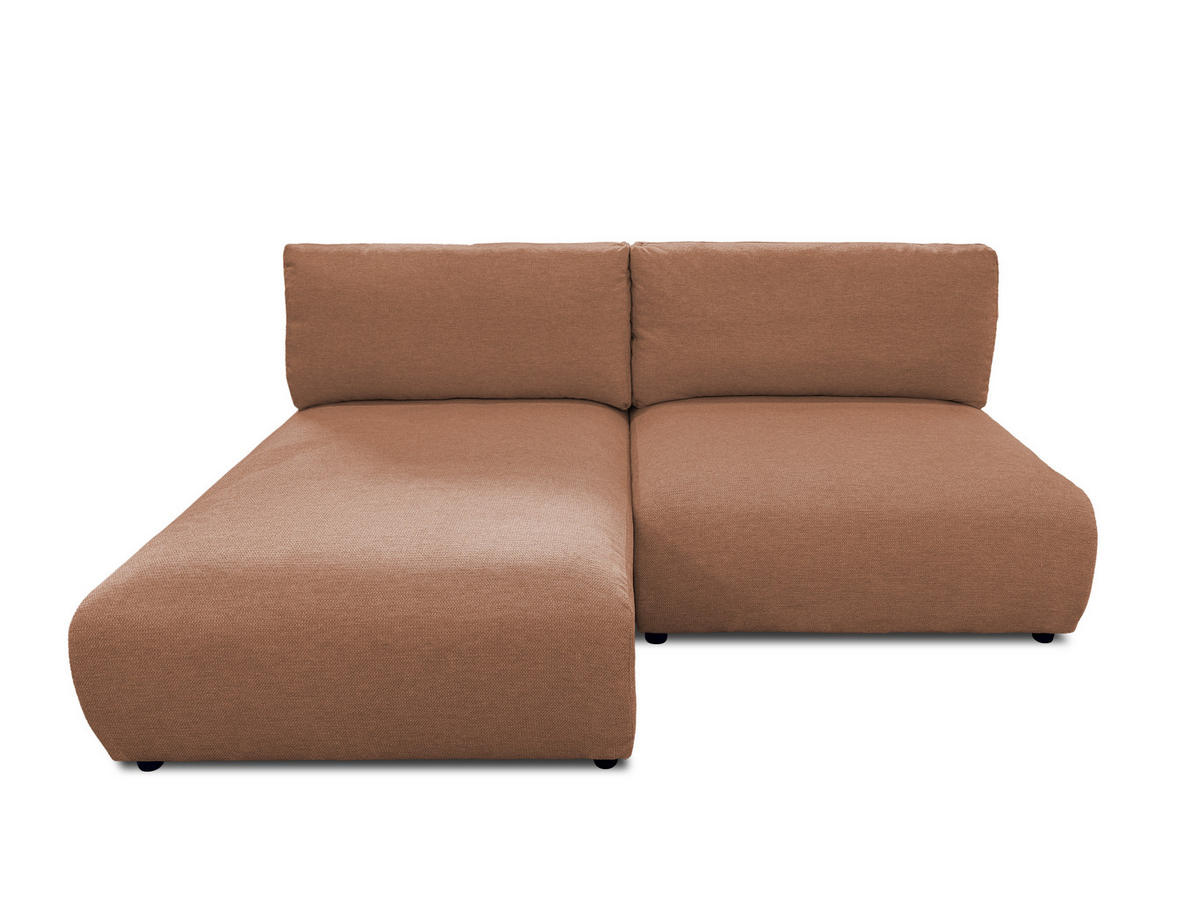 ECKSOFA Sora mit Schlaffunktion, Bettkasten und extra tiefer Komfortzone aus hochwertigem Terrakotta Strukturstoff - Terracotta/Schwarz, Holz/Kunststoff (140/200cm) - S-Style