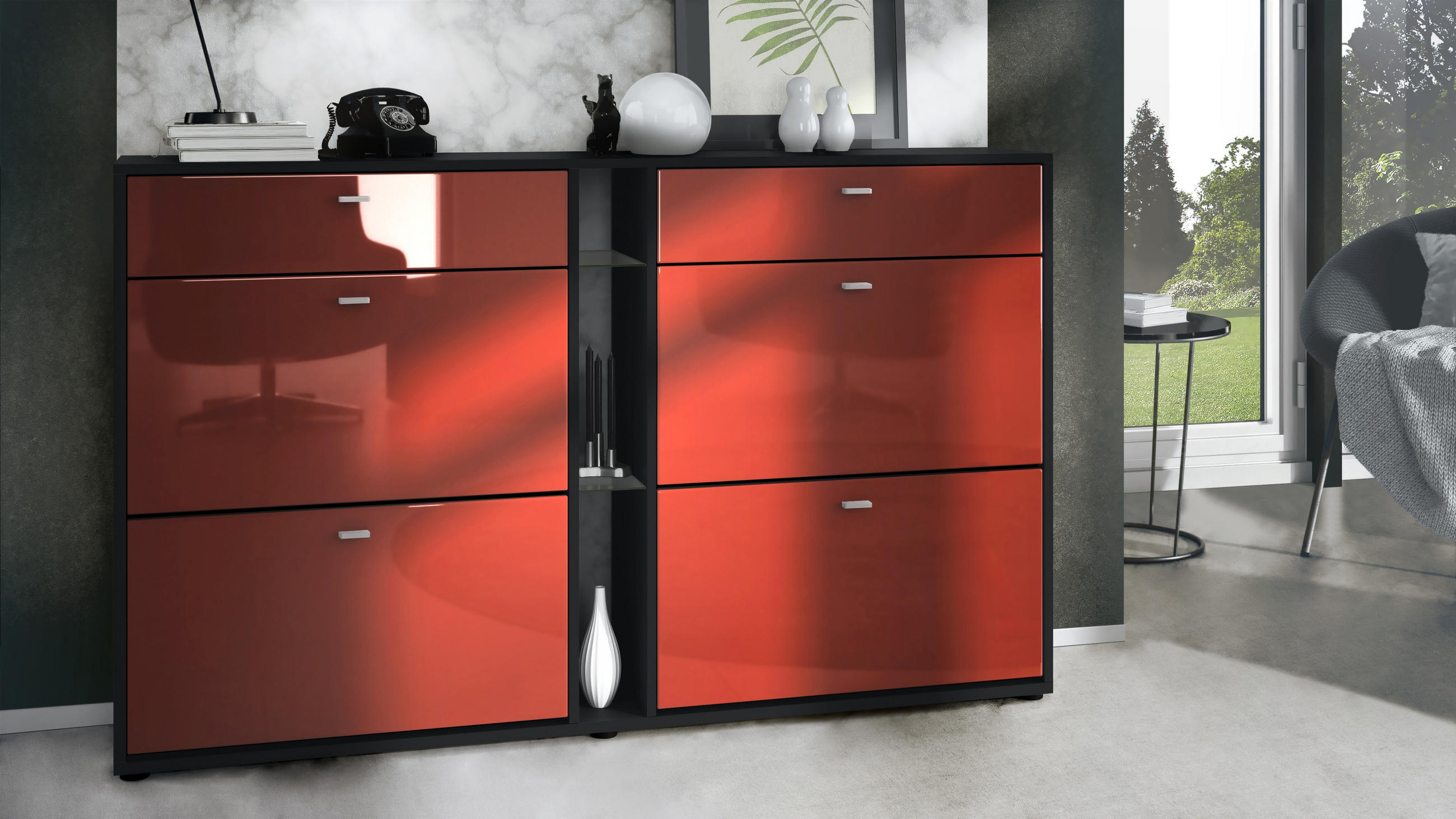 SCHUHSCHRANK Today Fronten in Bordeaux Hochglanz - Bordeaux, Holzwerkstoff (155.5/95/28cm) - Vladon