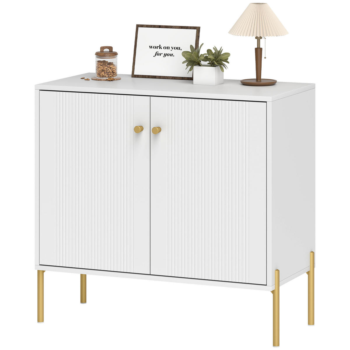 SIDEBOARD DE-11242 1 gerillte Doppeltür Weiß - Weiß, Holzwerkstoff (80/76/39.1cm) - ComfortXL