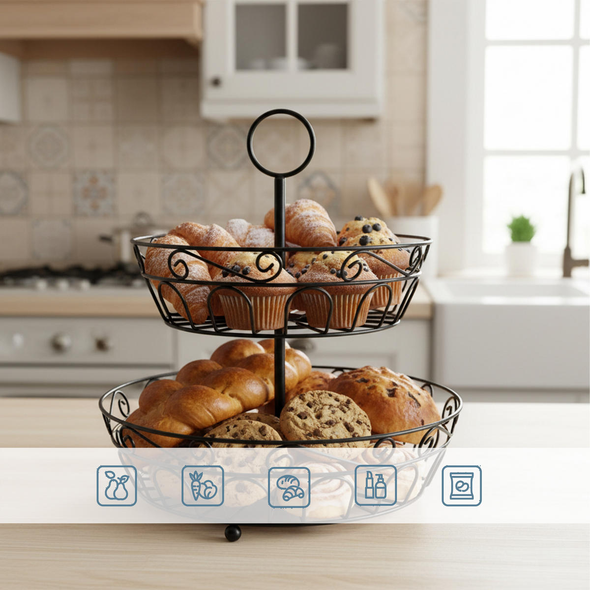 OBST-ETAGERE - Schwarz, Metall (31/30cm) - Relaxdays