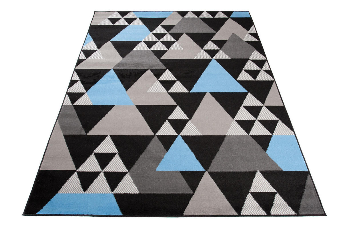 TEPPICH MAYA Blau Dreiecke Meliert 140/200 cm - Blau, Textil (140/200cm) - Tapiso