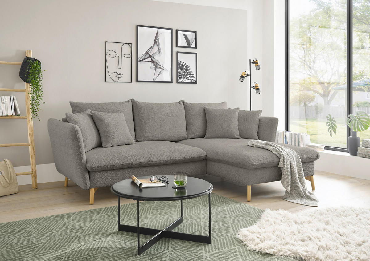 ECKSOFA S11 Ambriamo Hellgrau 258/91/167 cm Recamiere rechts - Hellgrau, Textil (258/167cm) - Livojo